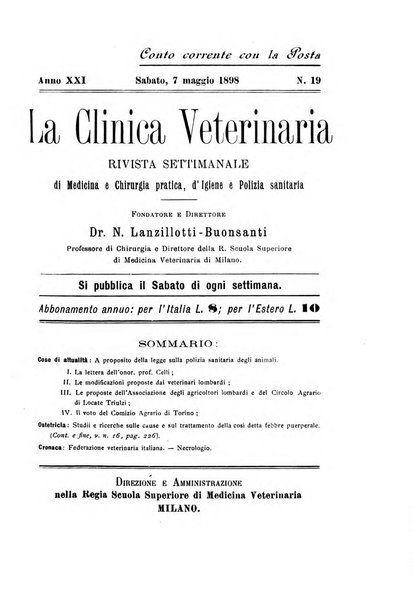 La clinica veterinaria rivista di medicina e chirurgia pratica degli animali domestici