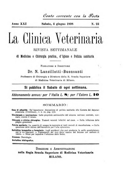 La clinica veterinaria rivista di medicina e chirurgia pratica degli animali domestici