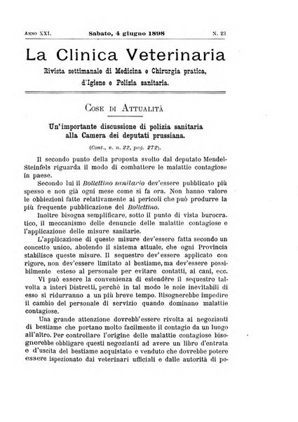 La clinica veterinaria rivista di medicina e chirurgia pratica degli animali domestici