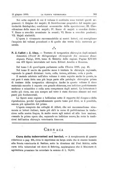 La clinica veterinaria rivista di medicina e chirurgia pratica degli animali domestici