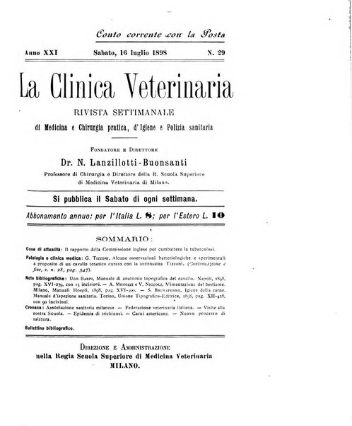 La clinica veterinaria rivista di medicina e chirurgia pratica degli animali domestici