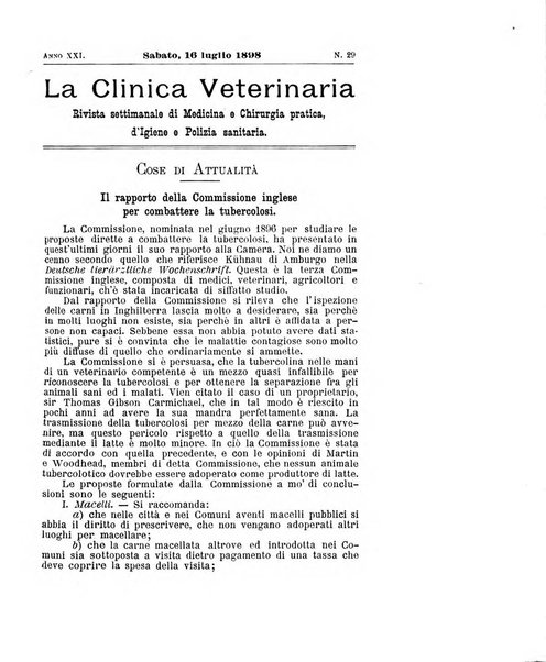 La clinica veterinaria rivista di medicina e chirurgia pratica degli animali domestici