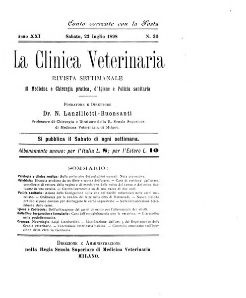 La clinica veterinaria rivista di medicina e chirurgia pratica degli animali domestici