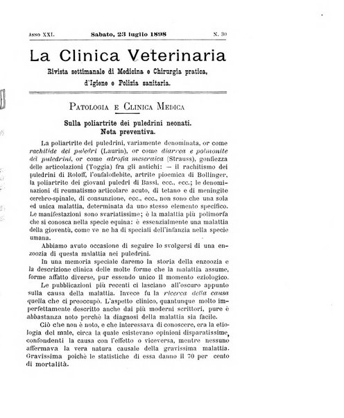 La clinica veterinaria rivista di medicina e chirurgia pratica degli animali domestici