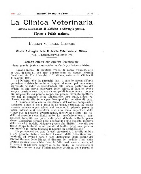 La clinica veterinaria rivista di medicina e chirurgia pratica degli animali domestici