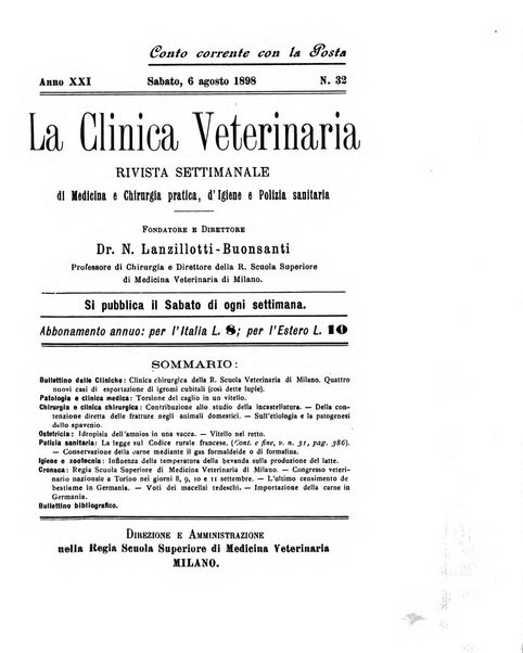 La clinica veterinaria rivista di medicina e chirurgia pratica degli animali domestici