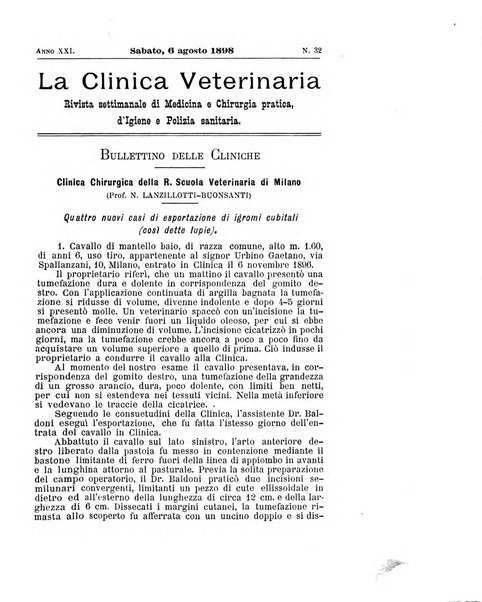 La clinica veterinaria rivista di medicina e chirurgia pratica degli animali domestici