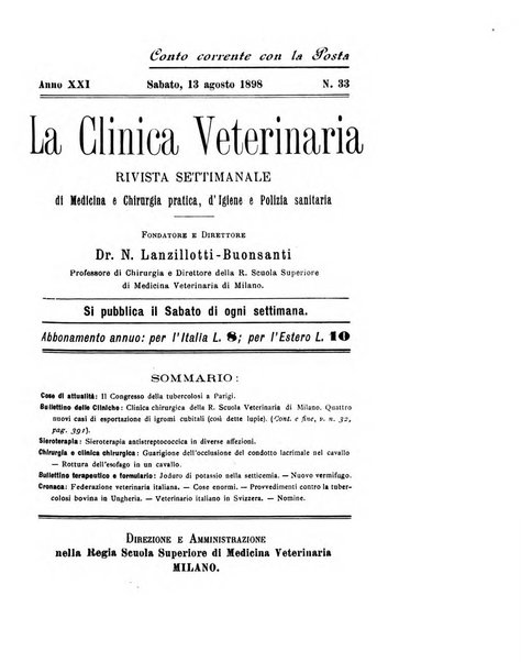 La clinica veterinaria rivista di medicina e chirurgia pratica degli animali domestici