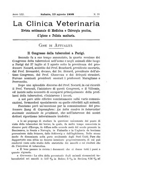 La clinica veterinaria rivista di medicina e chirurgia pratica degli animali domestici