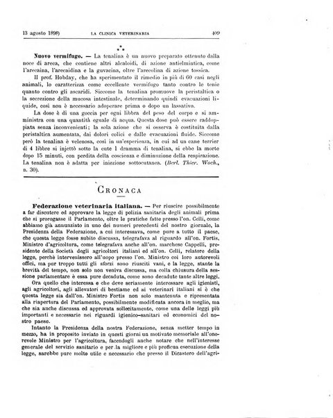 La clinica veterinaria rivista di medicina e chirurgia pratica degli animali domestici