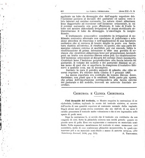 La clinica veterinaria rivista di medicina e chirurgia pratica degli animali domestici