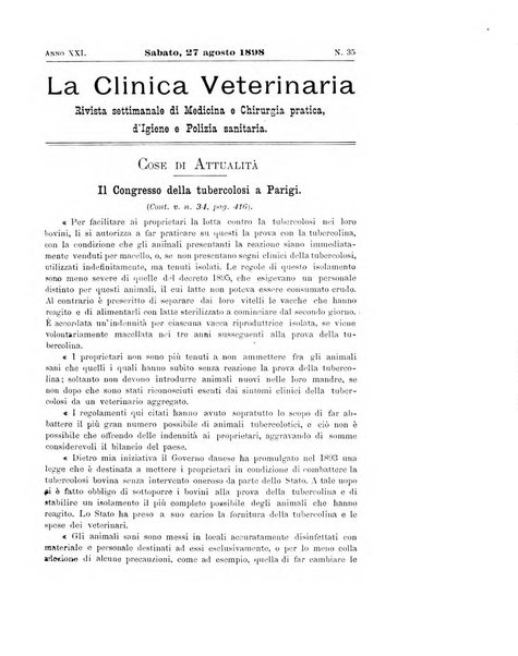 La clinica veterinaria rivista di medicina e chirurgia pratica degli animali domestici