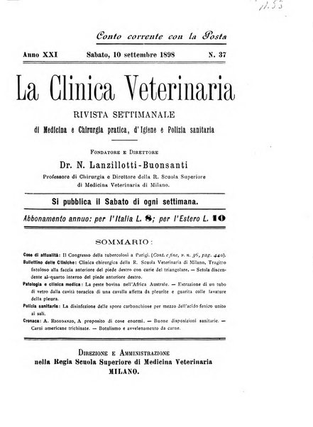 La clinica veterinaria rivista di medicina e chirurgia pratica degli animali domestici