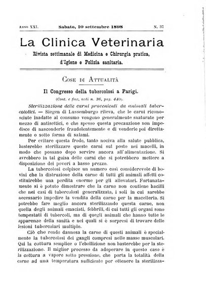 La clinica veterinaria rivista di medicina e chirurgia pratica degli animali domestici