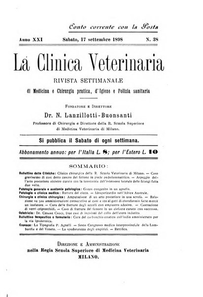 La clinica veterinaria rivista di medicina e chirurgia pratica degli animali domestici