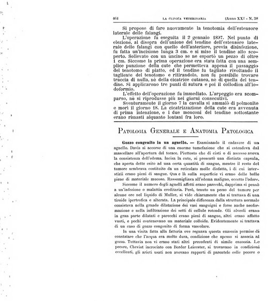 La clinica veterinaria rivista di medicina e chirurgia pratica degli animali domestici