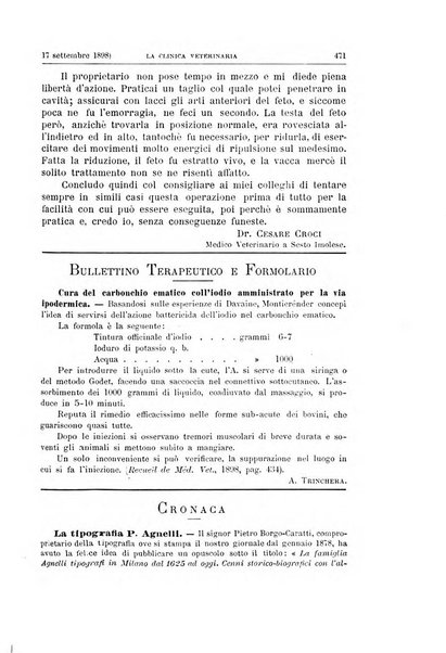 La clinica veterinaria rivista di medicina e chirurgia pratica degli animali domestici