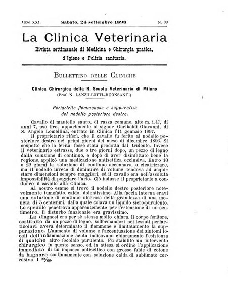 La clinica veterinaria rivista di medicina e chirurgia pratica degli animali domestici