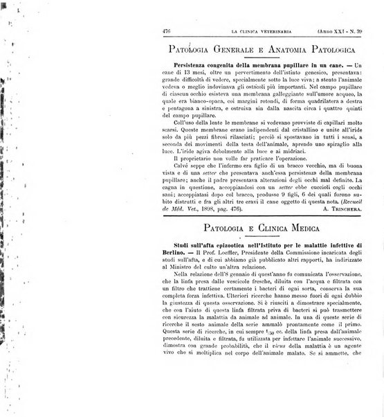 La clinica veterinaria rivista di medicina e chirurgia pratica degli animali domestici