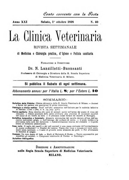 La clinica veterinaria rivista di medicina e chirurgia pratica degli animali domestici