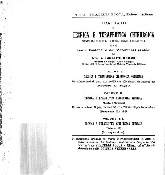 La clinica veterinaria rivista di medicina e chirurgia pratica degli animali domestici