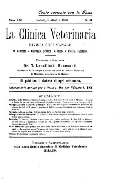 La clinica veterinaria rivista di medicina e chirurgia pratica degli animali domestici