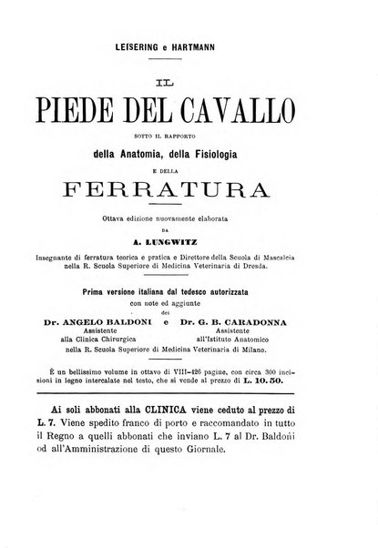 La clinica veterinaria rivista di medicina e chirurgia pratica degli animali domestici