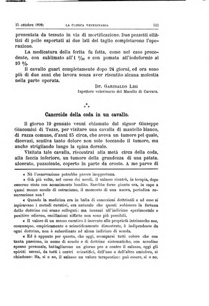 La clinica veterinaria rivista di medicina e chirurgia pratica degli animali domestici