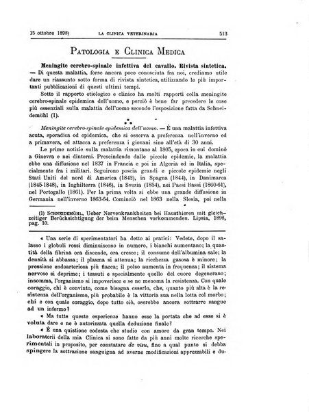 La clinica veterinaria rivista di medicina e chirurgia pratica degli animali domestici