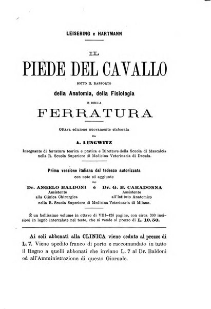 La clinica veterinaria rivista di medicina e chirurgia pratica degli animali domestici