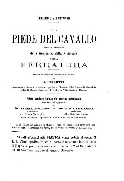 La clinica veterinaria rivista di medicina e chirurgia pratica degli animali domestici