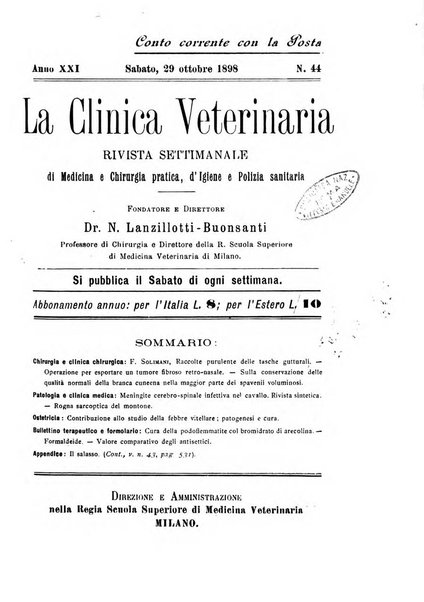 La clinica veterinaria rivista di medicina e chirurgia pratica degli animali domestici