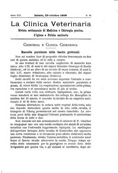 La clinica veterinaria rivista di medicina e chirurgia pratica degli animali domestici