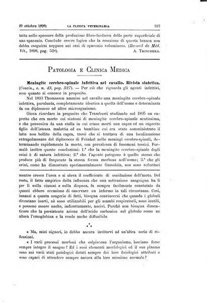 La clinica veterinaria rivista di medicina e chirurgia pratica degli animali domestici