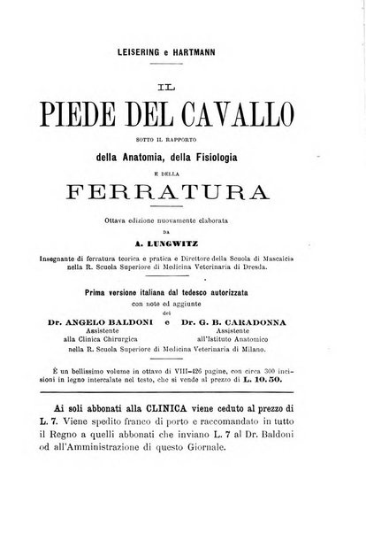 La clinica veterinaria rivista di medicina e chirurgia pratica degli animali domestici