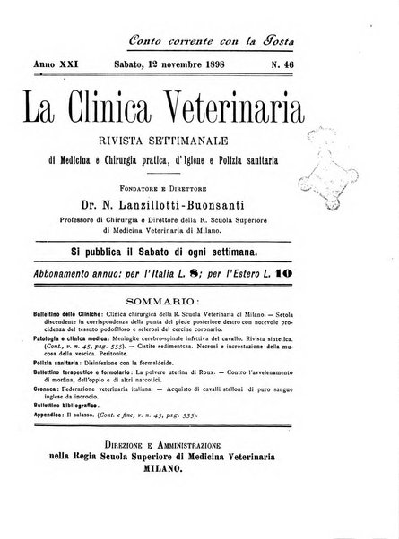 La clinica veterinaria rivista di medicina e chirurgia pratica degli animali domestici