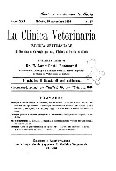 La clinica veterinaria rivista di medicina e chirurgia pratica degli animali domestici