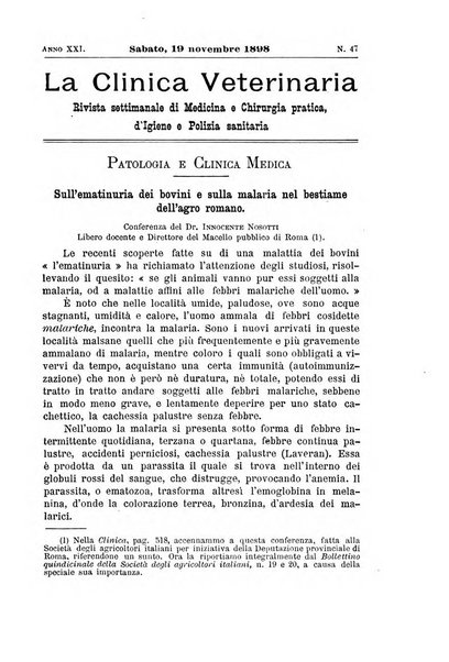 La clinica veterinaria rivista di medicina e chirurgia pratica degli animali domestici