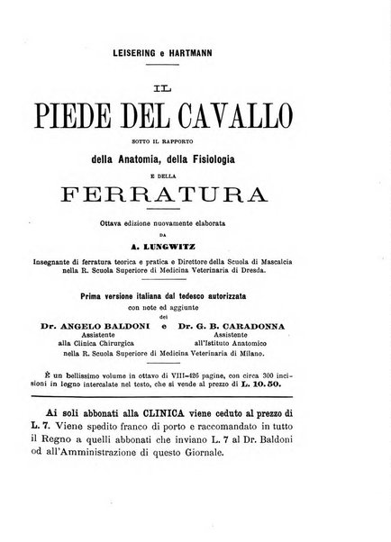 La clinica veterinaria rivista di medicina e chirurgia pratica degli animali domestici