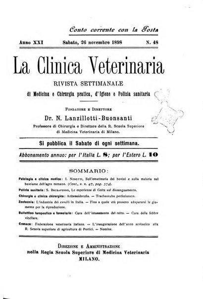 La clinica veterinaria rivista di medicina e chirurgia pratica degli animali domestici