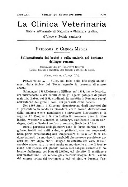 La clinica veterinaria rivista di medicina e chirurgia pratica degli animali domestici