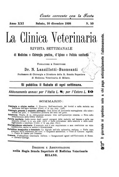 La clinica veterinaria rivista di medicina e chirurgia pratica degli animali domestici