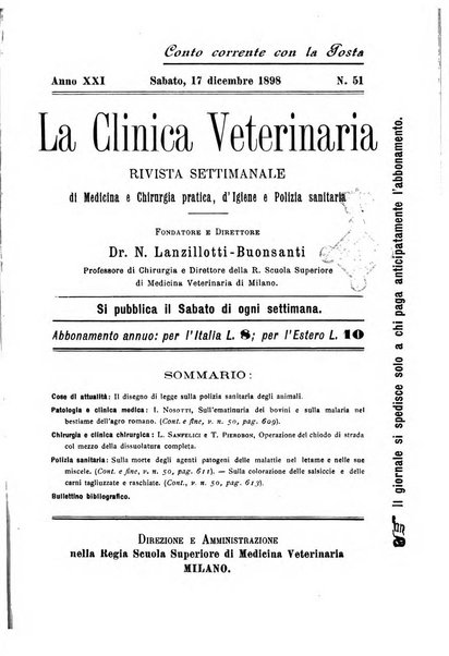 La clinica veterinaria rivista di medicina e chirurgia pratica degli animali domestici