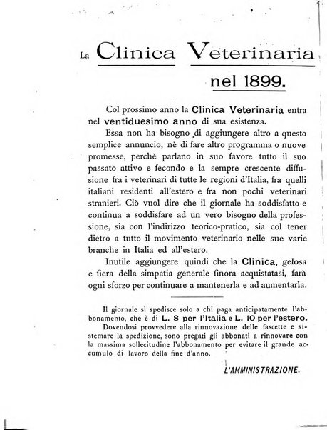 La clinica veterinaria rivista di medicina e chirurgia pratica degli animali domestici