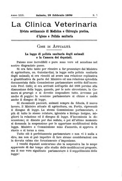 La clinica veterinaria rivista di medicina e chirurgia pratica degli animali domestici