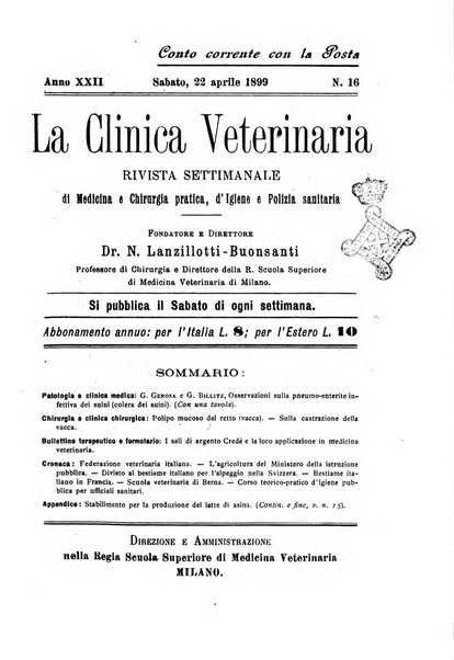 La clinica veterinaria rivista di medicina e chirurgia pratica degli animali domestici