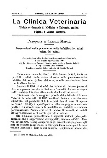 La clinica veterinaria rivista di medicina e chirurgia pratica degli animali domestici