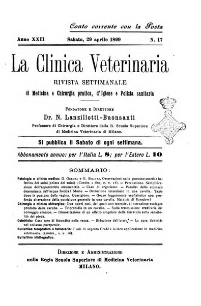 La clinica veterinaria rivista di medicina e chirurgia pratica degli animali domestici