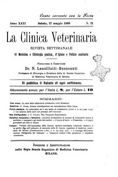 La clinica veterinaria rivista di medicina e chirurgia pratica degli animali domestici