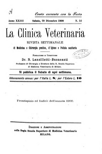 La clinica veterinaria rivista di medicina e chirurgia pratica degli animali domestici